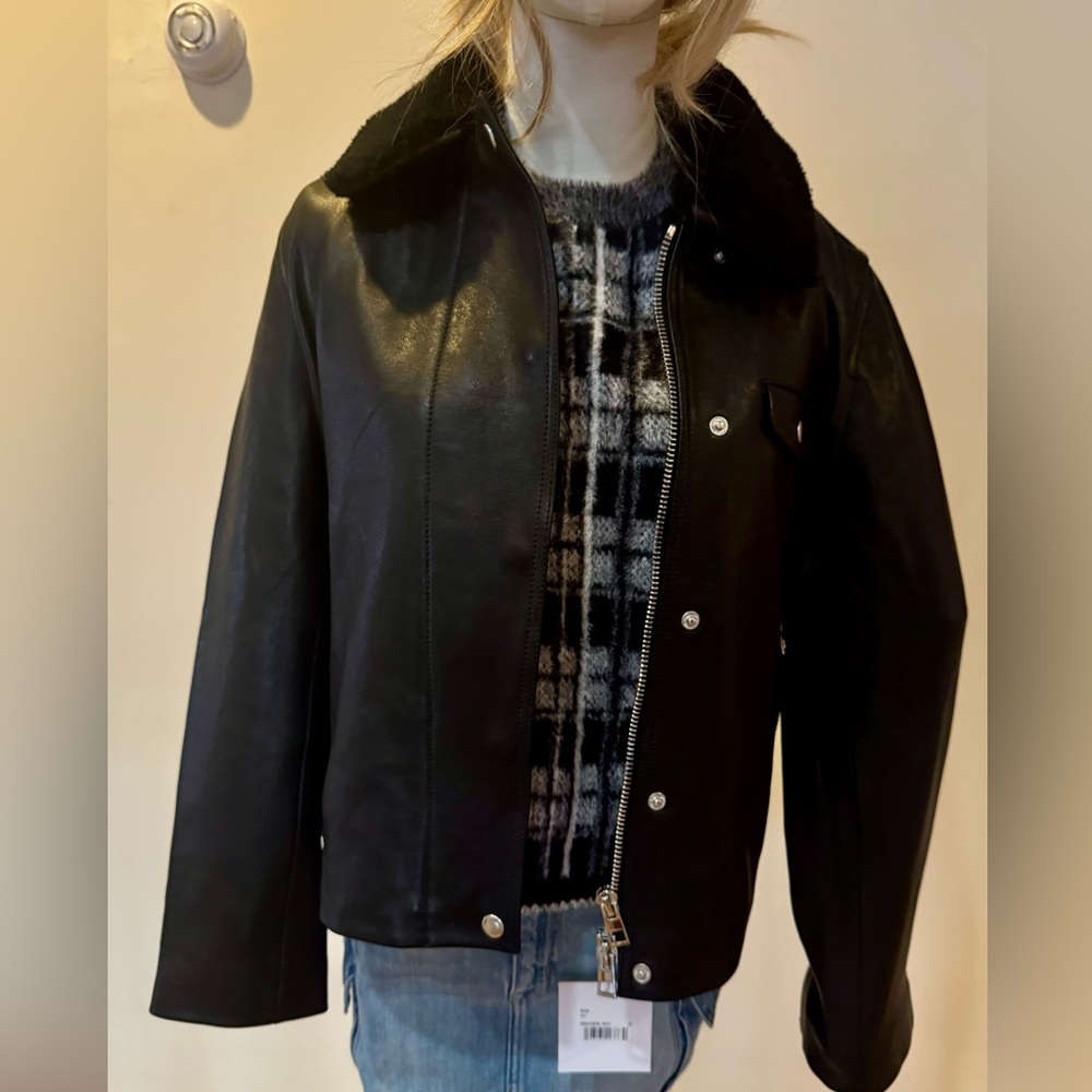 Black Leather Jacket with fur collar